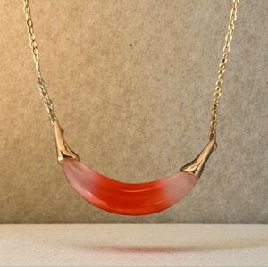 Alexis Bittar Gold Capped Crescent Moon Red Lucite Necklace 14k Goldplated
